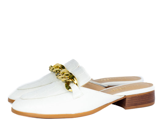 Sarah Mule Loafer Flat Croco White